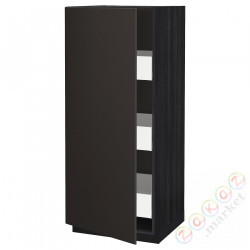 ⭐METOD / MAXIMERA⭐Высокий шкаф с ящики, черный/Кунгсбака антрацит, 60x60x140 cm⭐ИКЕА-49339679