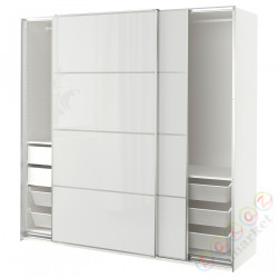 ⭐PAX / HOKKSUND⭐Комбинация шкафов, белый/блеск светло-серый, 200x66x201 cm⭐ИКЕА-69433299