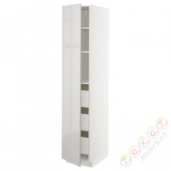 ⭐METOD / MAXIMERA⭐Высокий шкаф с ящики, белый/Ringhult светло-серый, 40x60x200 cm⭐ИКЕА-89366816