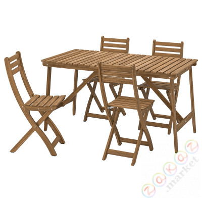 ⭐ASKHOLMEN⭐Таблица +4 складные стулья, сад, темно коричневый, 143x75 cm⭐ИКЕА-79529102