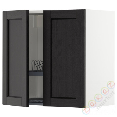 ⭐METOD⭐Навесной шкаф с крылом для сушки/2 дверь, белый/Lerhyttan черный морилка, 60x60 cm⭐ИКЕА-49454264