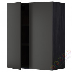 ⭐METOD⭐Навесной шкаф с полками/2 дверь, черный/Nickebo матантрацит, 80x100 cm⭐ИКЕА-49499074