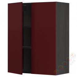 ⭐METOD⭐Навесной шкаф с полками/2 дверь, черный калларп/темно-красно-коричневый блеск, 80x100 cm⭐ИКЕА-39457084