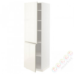 ⭐METOD⭐Высокий шкаф с полками/2Drz, белый/Voxtorpглянцевый светло-бежевый, 60x60x200 cm⭐ИКЕА-29462547