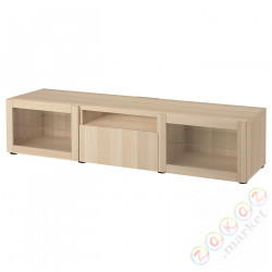 ⭐BESTA⭐Тумба под ТВ, под беленый дуб/Лаппвикен беленый дуб прозрачное стекло, 180x42x39 cm⭐ИКЕА-29398924