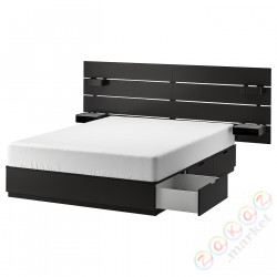 ⭐NORDLI⭐Каркас кровати с контейнером, подголовник, антрацит, 160x200 cm⭐ИКЕА-39241409