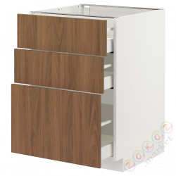 ⭐METOD / MAXIMERA⭐Напольный шкаф с 3 ящики, белый/Tistorp подражаниеacja коричневыйowego орехa, 60x60 cm⭐ИКЕА-69519924