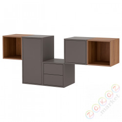 ⭐EKET⭐Комбинация навесных шкафов, темно-серый/орех, 175x35x70 cm⭐ИКЕА-49490337