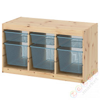 ⭐TROFAST⭐Книжный шкаф с контейнерами, светлая беленая сосна/серо-голубой, 93x44x52 cm⭐ИКЕА-39480843