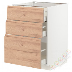 ⭐METOD / MAXIMERA⭐Напольный шкаф с 3 ящики, белый/Voxtorpподражание. дуб, 60x60 cm⭐ИКЕА-29403303