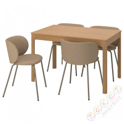 ⭐EKEDALEN / KRYLBO⭐Таблица и 4 стулья, дуб/Tonerud темно-бежевый, 120/180 cm⭐ИКЕА-09536337