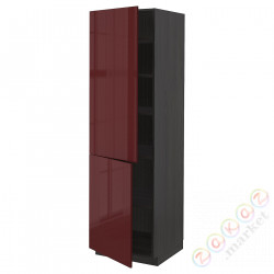 ⭐METOD⭐Высокий шкаф с полками/2Drz, черный калларп/темно-красно-коричневый блеск, 60x60x200 cm⭐ИКЕА-09462275