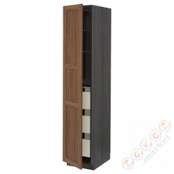 ⭐METOD / MAXIMERA⭐Высокий шкаф с ящики, черныйEnköping/коричневый орех, 40x60x200 cm⭐ИКЕА-19476427