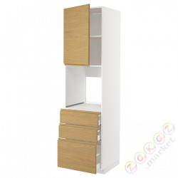 ⭐METOD / MAXIMERA⭐Кабинет высокой температуры/Drz/3 шу, белый/Voxtorpподражание. дуб, 60x60x220 cm⭐ИКЕА-59538249