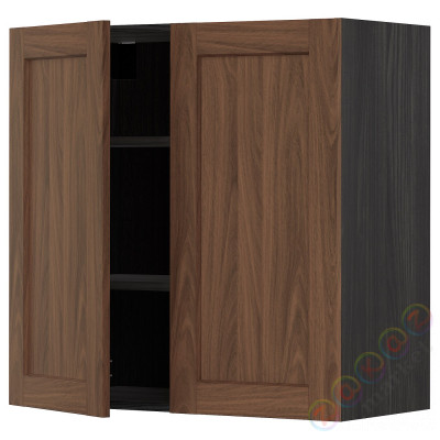 ⭐METOD⭐Навесной шкаф с полками/2 дверь, черныйEnköping/коричневый орех, 80x80 cm⭐ИКЕА-09476480