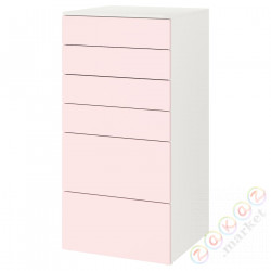 ⭐SMASTAD / PLATSA⭐Комод, 6 ящики, белый/бледно-розовый, 60x57x123 cm⭐ИКЕА-59387679