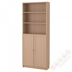 ⭐BILLY / OXBERG⭐Книжный шкаф с дверь, дубовый шпон, беленый, 80x30x202 cm⭐ИКЕА-99281063