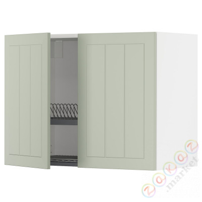 ⭐METOD⭐Навесной шкаф с крылом для сушки/2 дверь, белый/Stensund светло-зеленый, 80x60 cm⭐ИКЕА-89486343