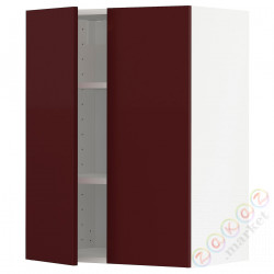 ⭐METOD⭐Навесной шкаф с полками/2 дверь, белый Kallarp/темно-красно-коричневый блеск, 60x80 cm⭐ИКЕА-59466539