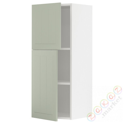 ⭐METOD⭐Навесной шкаф с полками/2 дверь, белый/Stensund светло-зеленый, 40x100 cm⭐ИКЕА-09486479