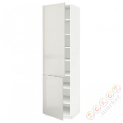 ⭐METOD⭐Высокий шкаф с полками/2Drz, белый/Ringhult светло-серый, 60x60x220 cm⭐ИКЕА-19463095