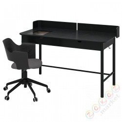 ⭐RIDSPO / FJALLBERGET⭐стол письменный i cesło, антрацит Ясеневый шпон, морилка в черный цвет/темно-серый⭐ИКЕА-09503025