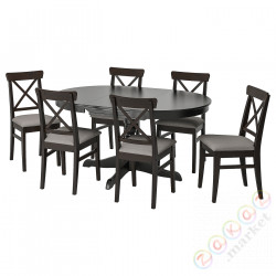 ⭐INGATORP / INGOLF⭐Таблица и 6 стулья, черный/Нолхага серый/без, 110/155 cm⭐ИКЕА-99483344