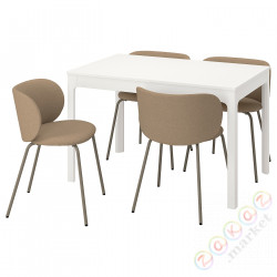 ⭐EKEDALEN / KRYLBO⭐Таблица и 4 стулья, белый/Tonerud темно-бежевый, 120/180 cm⭐ИКЕА-19536332