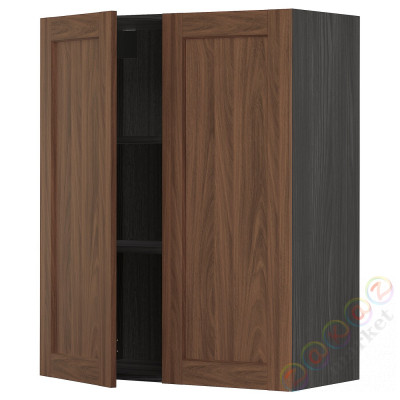 ⭐METOD⭐Навесной шкаф с полками/2 дверь, черныйEnköping/коричневый орех, 80x100 cm⭐ИКЕА-89476481