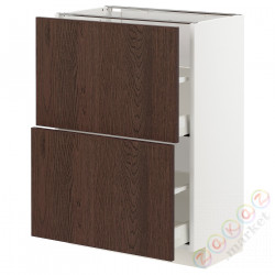 ⭐METOD / MAXIMERA⭐Напольный шкаф с 2 ящики, белый/Sinarp коричневый, 60x37 cm⭐ИКЕА-09404153