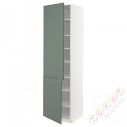 ⭐METOD⭐Высокий шкаф с полками/2Drz, белый/Bodarp серо-зеленый, 60x60x220 cm⭐ИКЕА-79467095