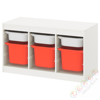 ⭐TROFAST⭐Книжный шкаф с контейнерами, белый белый/апельсин, 99x44x56 cm⭐ИКЕА-39335511