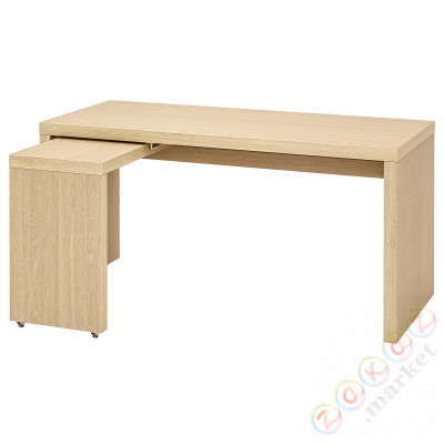⭐MALM⭐Письменный стол с выдвижной панелью, дубовый шпон, беленый, 151x65 cm⭐ИКЕА-50359826