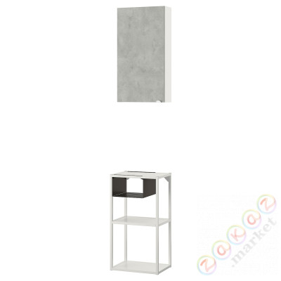 ⭐ENHET⭐Книжный шкаф, белый/имитация бетона, 40x30x150 cm⭐ИКЕА-09335598