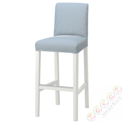 ⭐BERGMUND⭐Барный стул со спинкой, белый/Rommele темно-синий/белый, 75 cm⭐ИКЕА-69399752