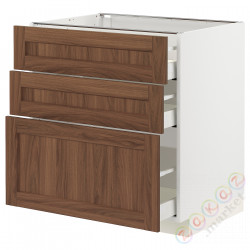 ⭐METOD / MAXIMERA⭐Напольный шкаф с 3 ящики, белый Enköping/коричневый орех, 80x60 cm⭐ИКЕА-69475072