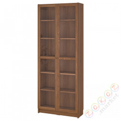 ⭐BILLY / OXBERG⭐Книжный шкаф na książki стаканане дверь, коричневый орех, 80x30x202 cm⭐ИКЕА-39483318