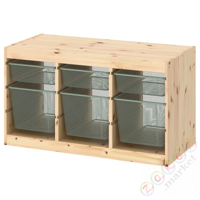 ⭐TROFAST⭐Книжный шкаф с контейнерами, светлая беленая сосна/jasny зеленыйonoСерый, 93x44x52 cm⭐ИКЕА-09480854