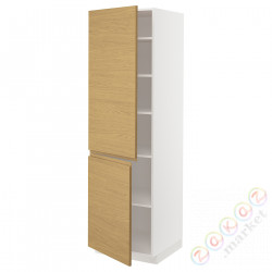 ⭐METOD⭐Высокий шкаф с полками/2Drz, белый/Voxtorpподражание. дуб, 60x60x200 cm⭐ИКЕА-19539104