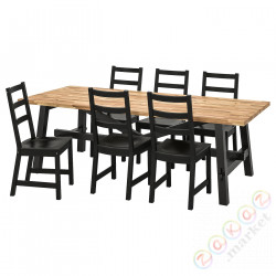 ⭐SKOGSTA / NORDVIKEN⭐Таблица и 6 стулья, акация/черный, 235x100 cm⭐ИКЕА-69482690