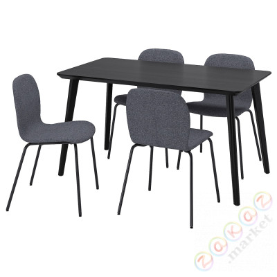 ⭐LISABO / KARLPETTER⭐Таблица и 4 стулья, черный/Gunnared в среднем серый черный, 140x78 cm⭐ИКЕА-89516769