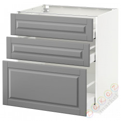 ⭐METOD / MAXIMERA⭐Напольный шкаф с 3 ящики, белый/Bodbyn Серый, 80x60 cm⭐ИКЕА-49049694