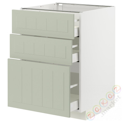⭐METOD / MAXIMERA⭐Напольный шкаф с 3 ящики, белый/Stensund светло-зеленый, 60x60 cm⭐ИКЕА-69486645