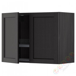 ⭐METOD⭐Навесной шкаф с крылом для сушки/2 дверь, черный/Lerhyttan черный морилка, 80x60 cm⭐ИКЕА-59468053