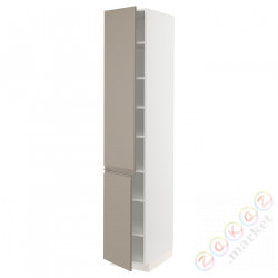 ⭐METOD⭐Высокий шкаф с полками/2Drz, белый/Upplöv матciemnoбежевый, 40x60x220 cm⭐ИКЕА-19491847