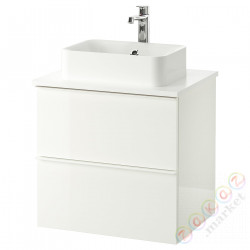 ⭐GODMORGON/TOLKEN / HORVIK⭐Шкаф со столешницей и мойкой 45х32 cm, глянцевый белый/белый Смеситель Brлюдоедund, 62x49x72 cm⭐ИКЕА-89308421
