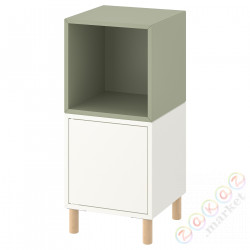 ⭐EKET⭐Комбинация шкафов с ножками, белый светло-зеленый/дерево, 35x35x80 cm⭐ИКЕА-09430166