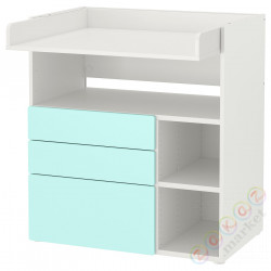 ⭐SMASTAD⭐Пеленальный столик, белый бледно-бирюзовый/с3 ящики, 90x79x100 cm⭐ИКЕА-89392165