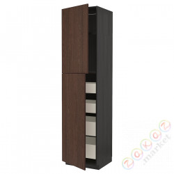 ⭐METOD / MAXIMERA⭐Шкаф, высота 2дверь/4лопата, черный/Sinarp коричневый, 60x60x240 cm⭐ИКЕА-89455563