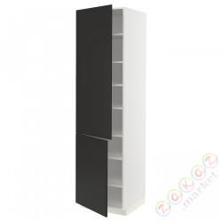 ⭐METOD⭐Высокий шкаф с полками/2Drz, белый/Nickebo матантрацит, 60x60x220 cm⭐ИКЕА-59499002